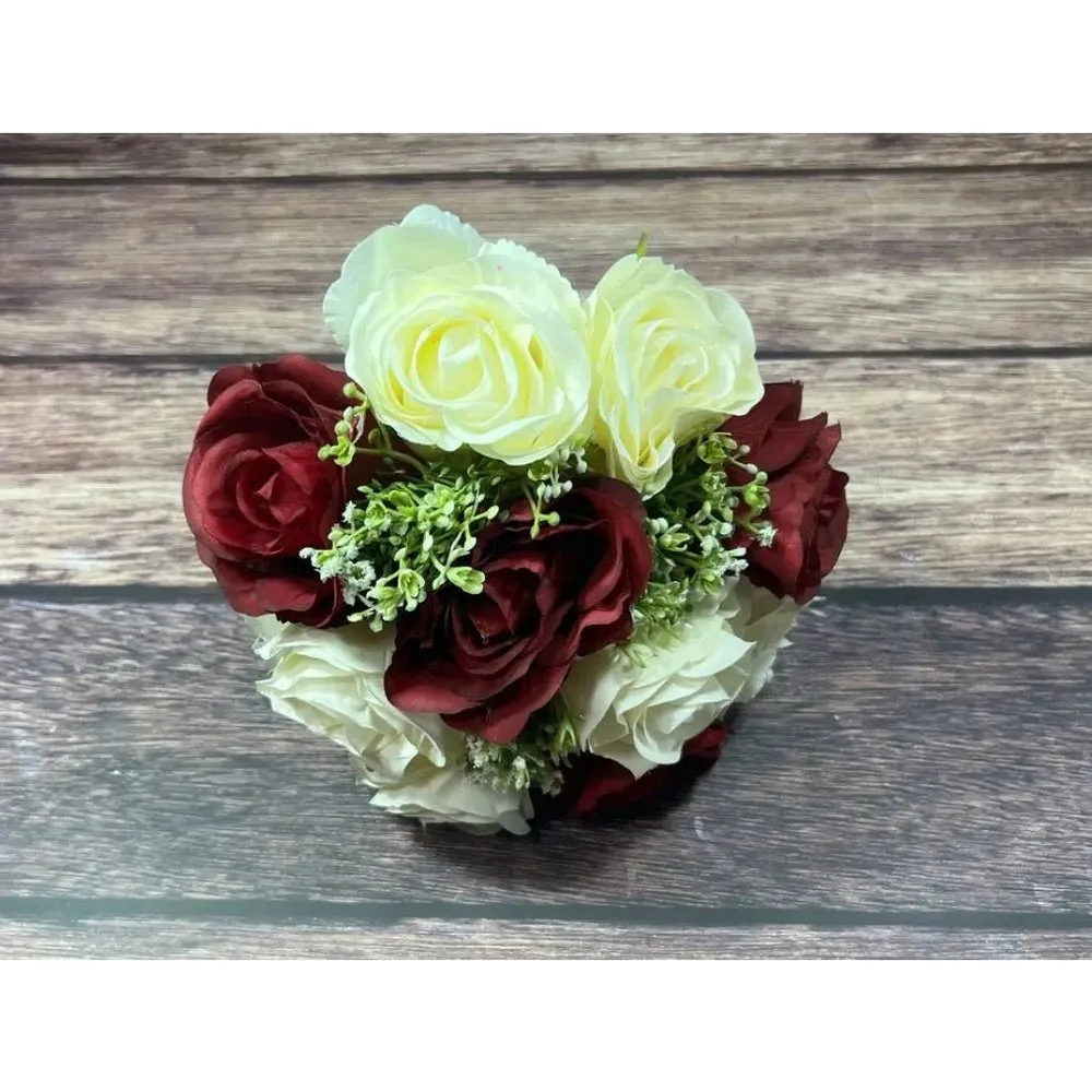 Christmas Dark Red And Ivory Artificial Wedding Bouquet